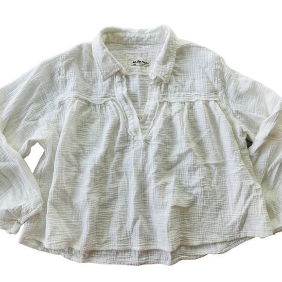 Free People Yucca Top Optic White Size Small Puff Sleeve Cotton Gauze Light - Picture 2 of 8